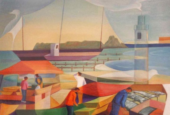 「Port de Cancale」というタイトルの絵画 Monique Amiotによって, オリジナルのアートワーク, オイル