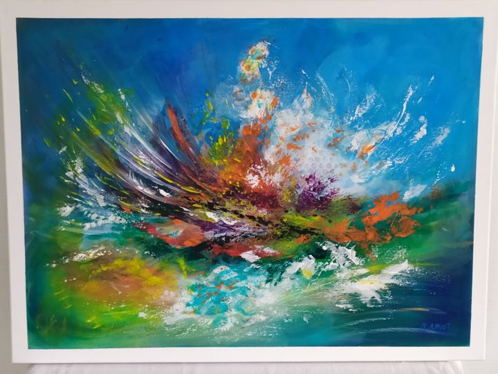 Peinture intitulée "du bleu" par Mona Amiot, Œuvre d'art originale, Acrylique