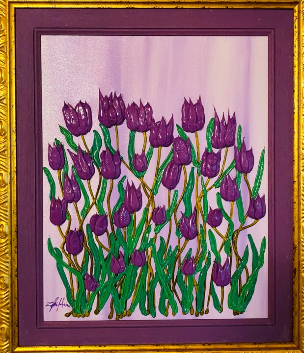 Pittura intitolato "TULIPANI VIOLA" da Massimo Zerbini, Opera d'arte originale, Acrilico