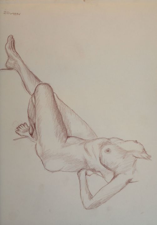 Rysunek zatytułowany „nudo sdraiato con g…” autorstwa Zeven, Oryginalna praca, Inny