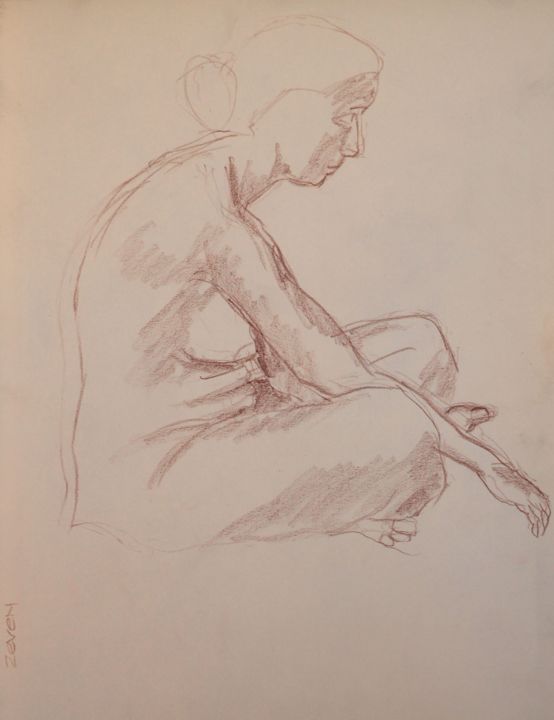 Dessin intitulée "nudo seduto a gambe…" par Zeven, Œuvre d'art originale, Autre