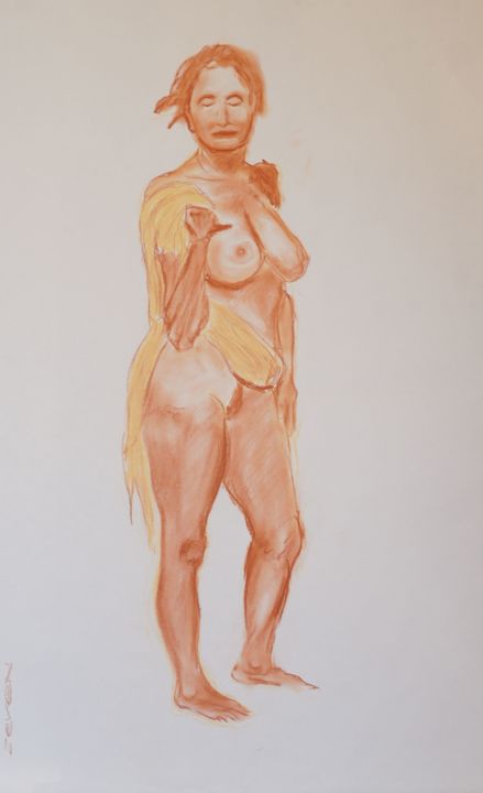 Disegno intitolato "nudo in piedi con d…" da Zeven, Opera d'arte originale, Altro