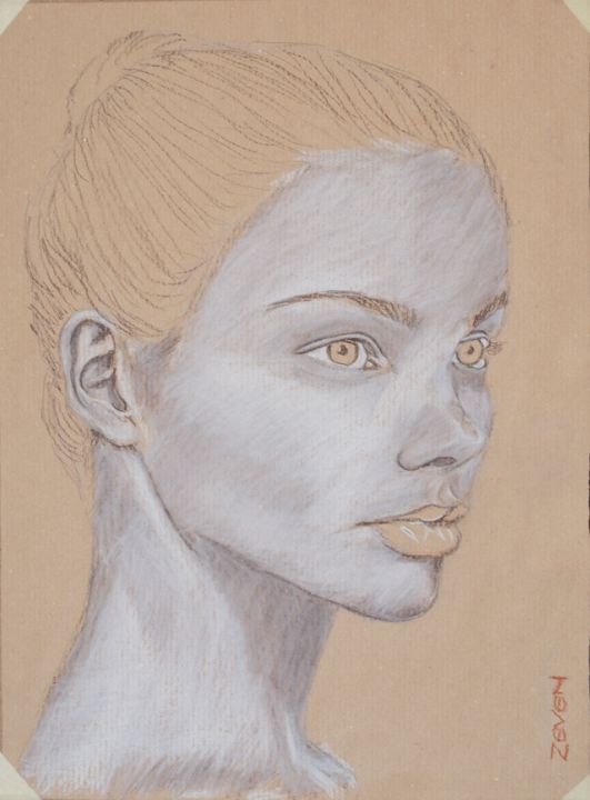 Drawing titled "ètude de portrait d…" by Zeven, Original Artwork, Pastel