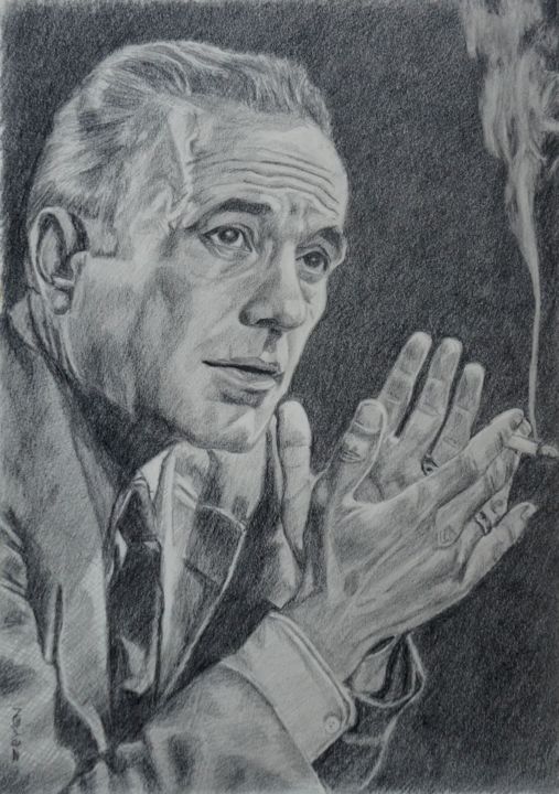 Drawing titled "portrait de Bogart" by Zeven, Original Artwork, Graphite