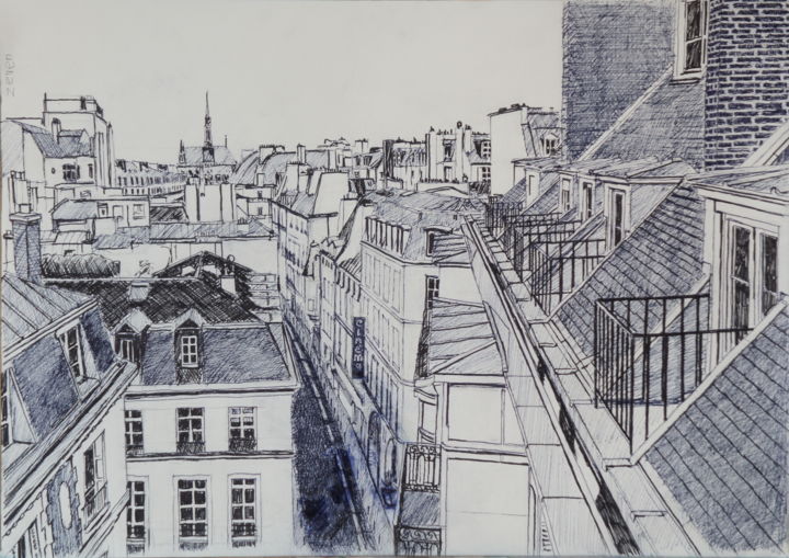 「étude des toits d'u…」というタイトルの描画 Zevenによって, オリジナルのアートワーク, マーカー