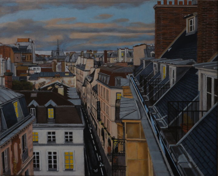 Painting titled "les toits de la rue…" by Zeven, Original Artwork, Acrylic
