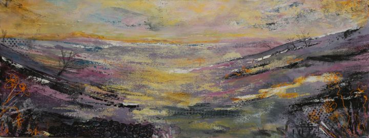 Painting titled "On the Moor" by Galina Zimmatore, Original Artwork, Acrylic Mounted on Wood Stretcher frame