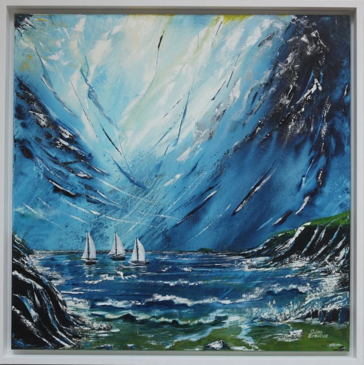 Malerei mit dem Titel "Yachts in the Bay" von Galina Zimmatore, Original-Kunstwerk, Öl