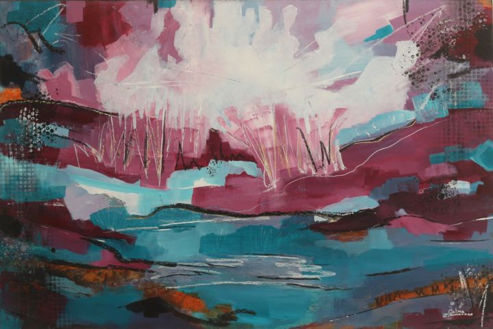 Painting titled "Purple Rain" by Galina Zimmatore, Original Artwork, Acrylic
