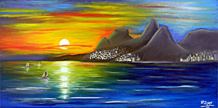 Pintura intitulada "Por do sol no Arpoa…" por Rogério Zgiet, Obras de arte originais, Óleo