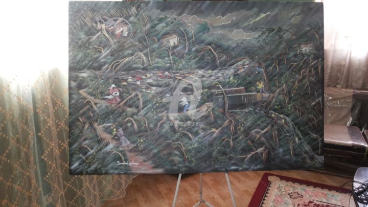 Painting titled "Le cyclone" by Santi Berto, Original Artwork, Acrylic