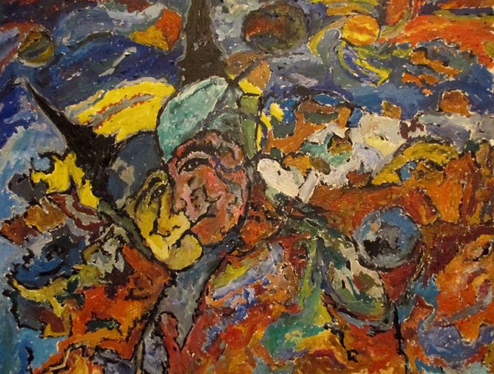 Картина под названием "Двуликий Йаппи." - Жабий Зрак, Подлинное произведение искусства, Масло