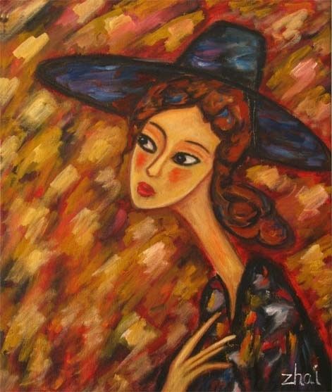 Картина под названием "Emma avec Cheveux L…" - Zhai Fei, Подлинное произведение искусства, Масло