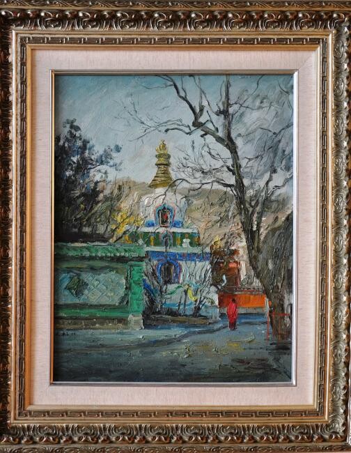 Painting titled "Ta'er Temple: origi…" by Zhang Ai Min (Dapu), Original Artwork, Oil