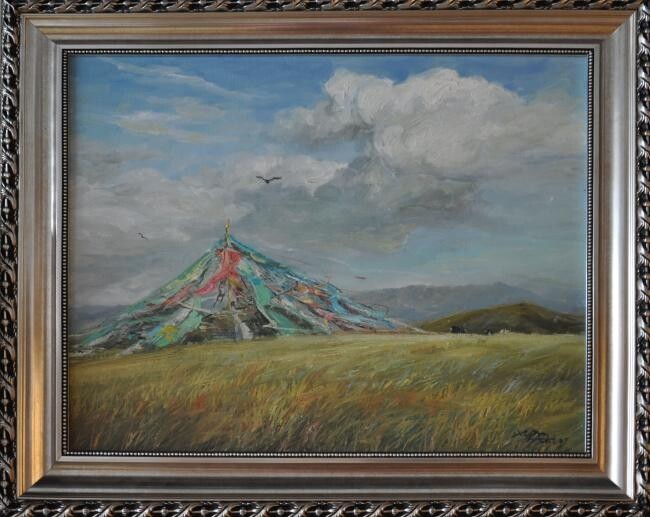 Painting titled "Soaring Hawks: orig…" by Zhang Ai Min (Dapu), Original Artwork, Oil