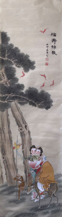 Painting titled "Longevity" by Huizhen Zhang 张慧珍, Original Artwork, Pigments