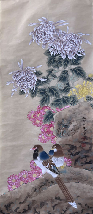 Картина под названием "Gathering of Fate" - Huizhen Zhang 张慧珍, Подлинное произведение искусства, Пигменты