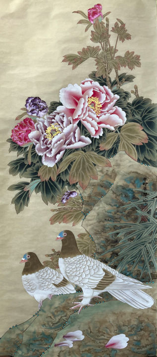 Pittura intitolato "Wealth and Peace" da Huizhen Zhang Zhang Hui Zhen, Opera d'arte originale, pigmenti