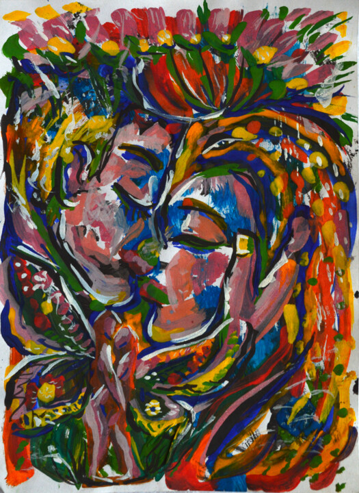 Painting titled "Lovers" by Zhanna Fedosova, Original Artwork, Gouache