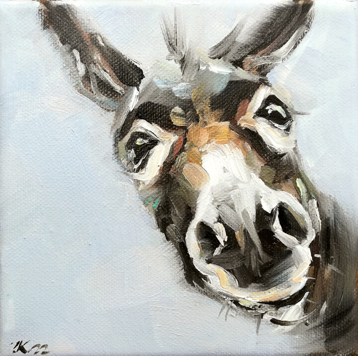Painting titled "Donkey Portrait" by Zhanna Kan, Original Artwork, Oil
