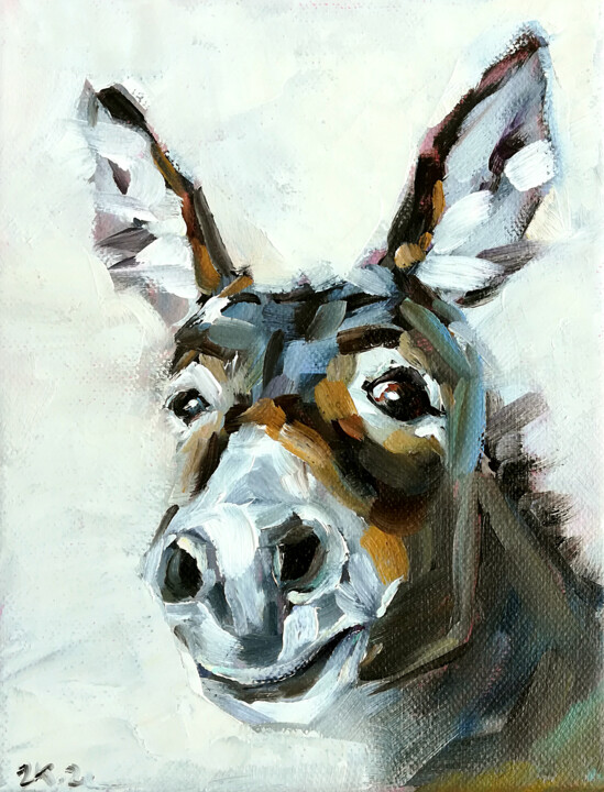 Painting titled "Donkey Painting Far…" by Zhanna Kan, Original Artwork, Oil