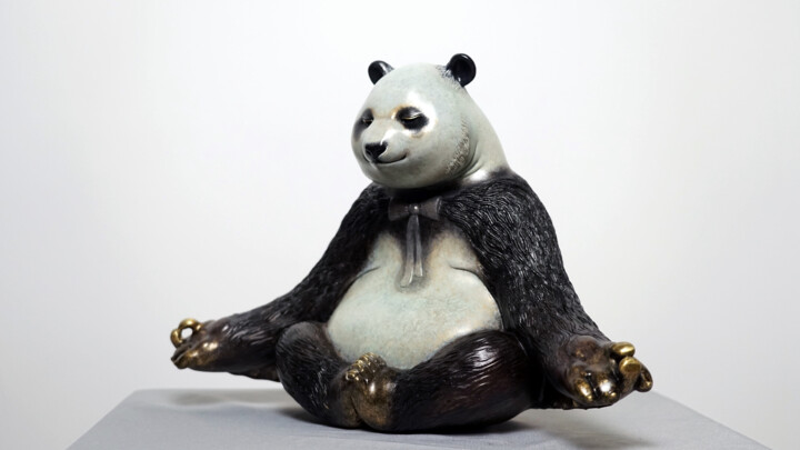 Sculpture intitulée "入空（Meditation Panda）" par Zhao Yongchang, Œuvre d'art originale, Bronze
