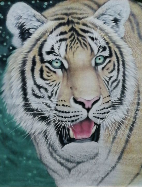 Painting titled "Tiger Head No.2" by Yuhai Zhao Zhao Yu Hai, Original Artwork, Pigments