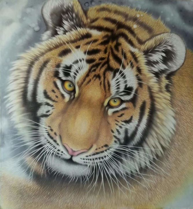 绘画 标题为“Tiger Head No.21” 由Yuhai Zhao 赵玉海, 原创艺术品, 颜料