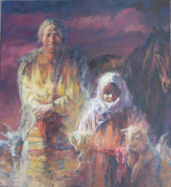 Pintura titulada "The Shepherd, origi…" por Zhaoqian Xu, Obra de arte original, Oleo