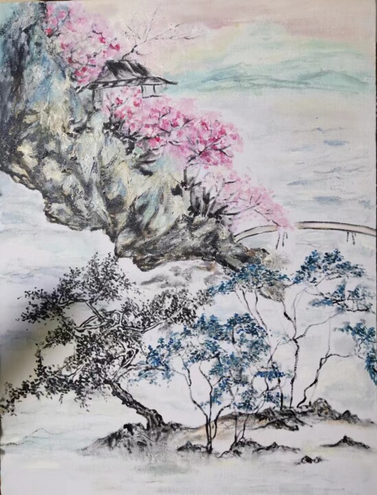 Painting titled "晚霞" by 喆 邓, Original Artwork, Oil