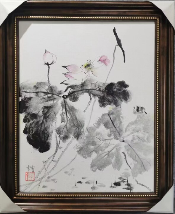 Painting titled "荷" by 喆 邓, Original Artwork, Oil