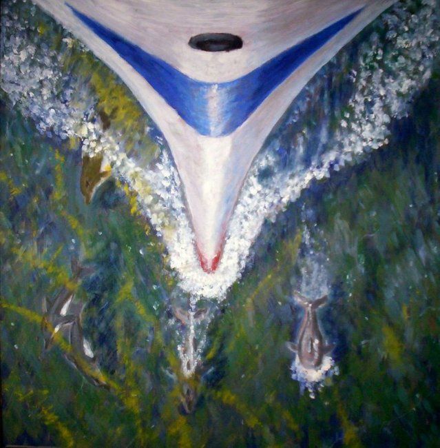 Peinture intitulée "Дельфины" par Valerii Zheleznov, Œuvre d'art originale, Huile