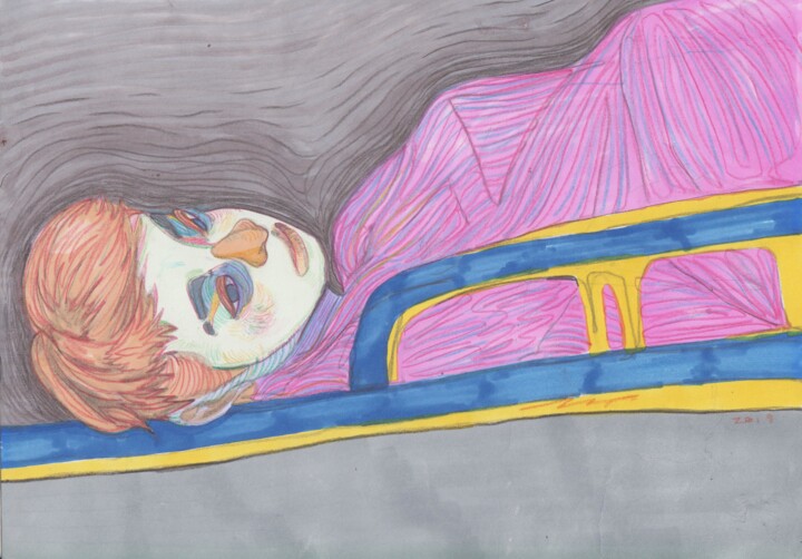 Drawing titled "insomnia" by Zhen Tao Zong, Original Artwork, Tempera