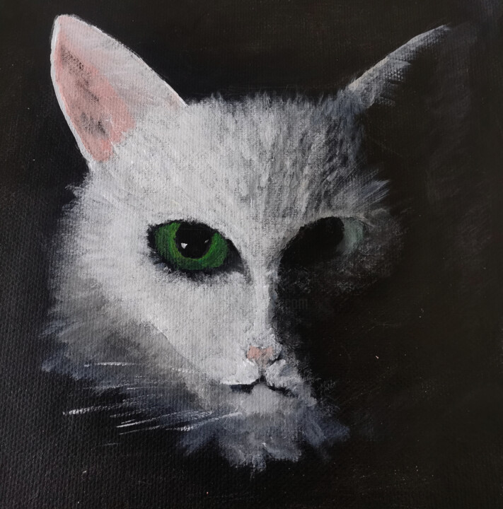 Painting titled "Cat" by Zhengyuan (Cooper) Gao, Original Artwork, Acrylic