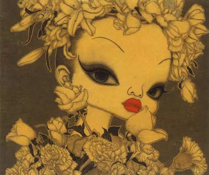 绘画 标题为“小妞儿(2)” 由志杰 王, 原创艺术品, 墨
