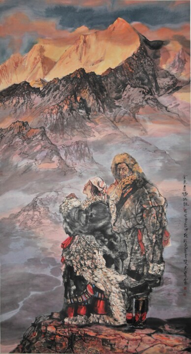 Painting titled "金色喜玛拉雅" by Zhi Zhuo Sun, Original Artwork, Oil