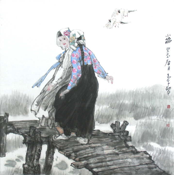 Painting titled "《小桥》  2003.jpg" by Zhi Zhuo Sun, Original Artwork, Oil