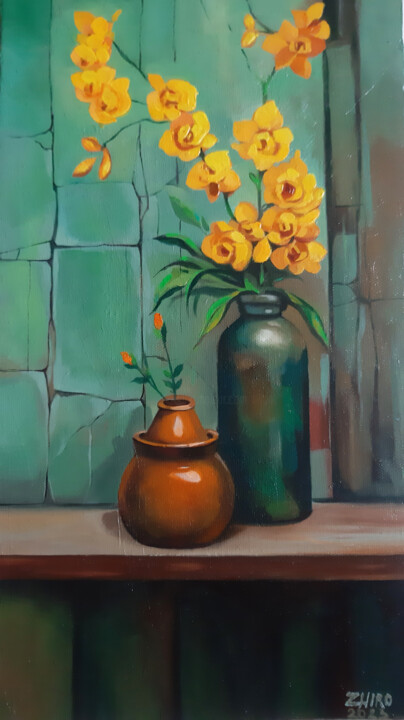 Painting titled "HARMONY IN YELLOW" by Zhirayr Khachatryan, Original Artwork, Oil Mounted on Wood Stretcher frame