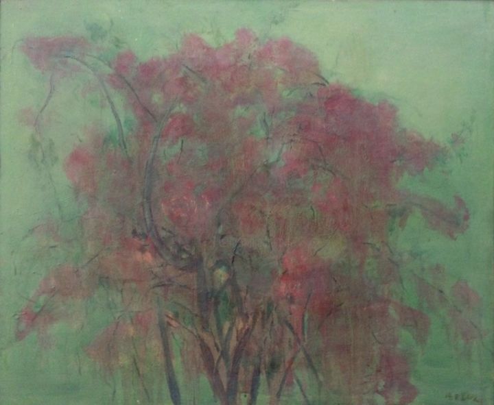 Malerei mit dem Titel "Nameless Flower-Red" von Zhixun Lin, Original-Kunstwerk, Öl