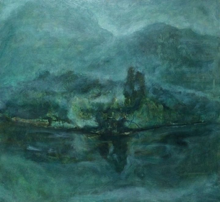 Malerei mit dem Titel "Nameless Lake" von Zhixun Lin, Original-Kunstwerk, Öl