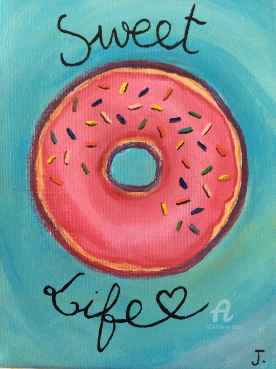 Peinture intitulée "Pink Donut" par Jiawei Zhang, Œuvre d'art originale, Acrylique