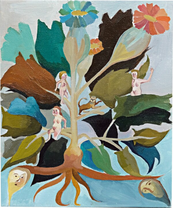 Картина под названием "Women and Plants 2" - Zhu Rong, Подлинное произведение искусства, Масло
