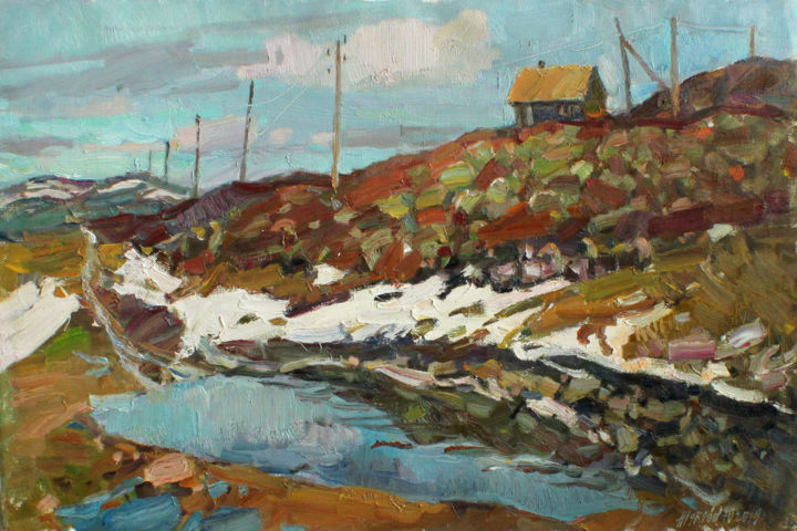 Картина под названием "Spring in the Tundra" - Juliya Zhukova, Подлинное произведение искусства, Масло