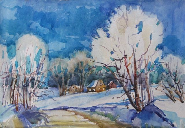 Painting titled "Winter" by Juliya Zhukova, Original Artwork, Oil