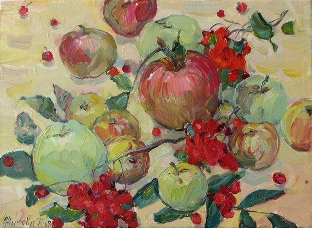 Painting titled "Apples" by Juliya Zhukova, Original Artwork, Oil