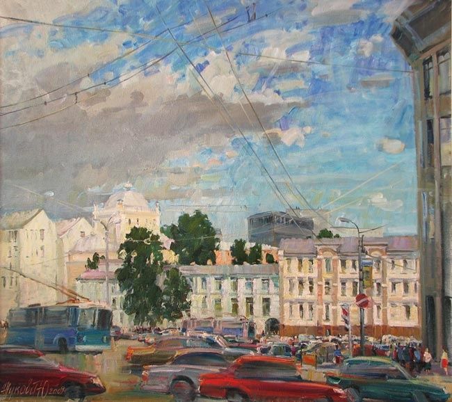 Painting titled "Moscow summer 09" by Juliya Zhukova, Original Artwork, Oil