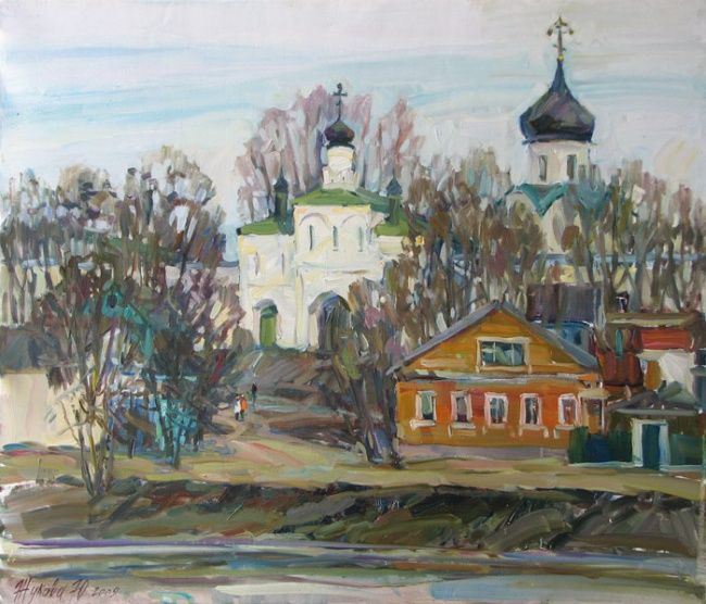 Peinture intitulée "Provincial spring" par Juliya Zhukova, Œuvre d'art originale, Huile