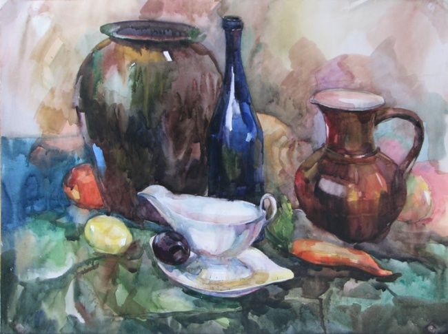 Painting titled "Still-life with a d…" by Juliya Zhukova, Original Artwork, Oil