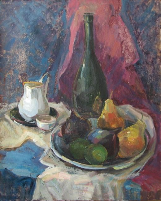 Painting titled "Still life with fru…" by Juliya Zhukova, Original Artwork, Oil