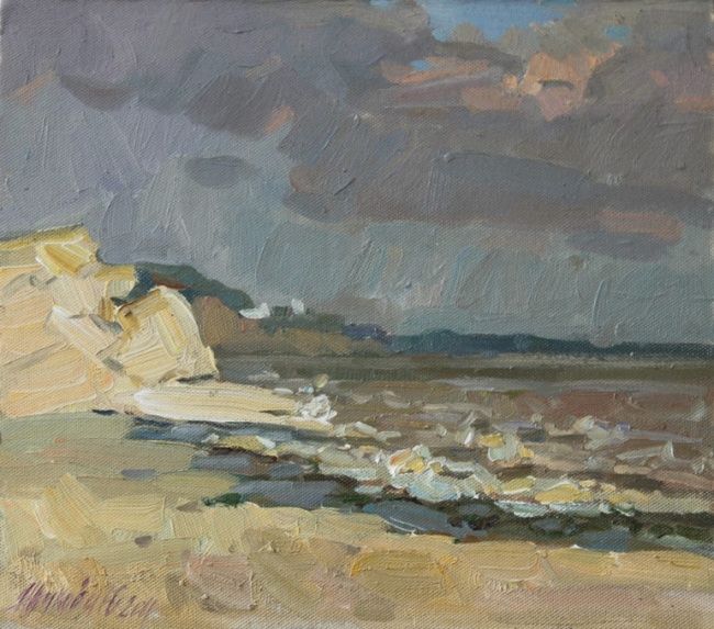 Painting titled "Coast childhood" by Juliya Zhukova, Original Artwork, Oil